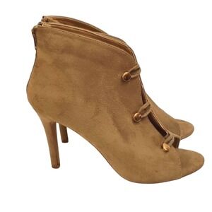 Peep Toe Booties Stilettos Heels Ankle Boots Button Detail